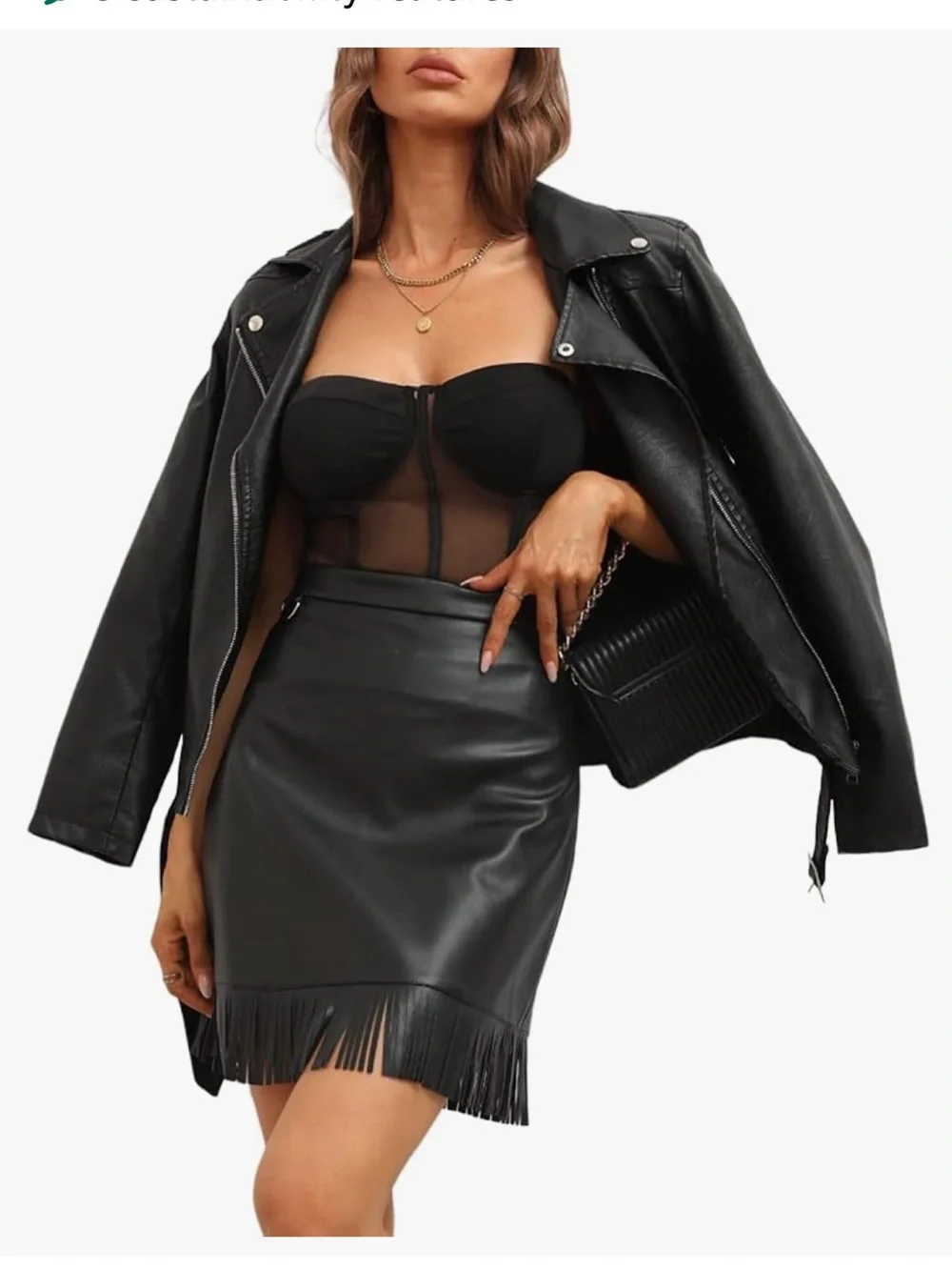 Black Faux Leather Moto Jacket - Women